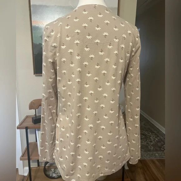 Gudrun Sjödén Daisy Long Sleeve Top Lagenlook Cotton Stretch Beige Floral S - Picture 5 of 12